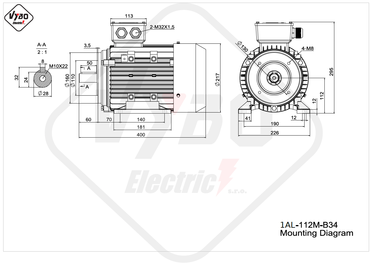 rozmerový výkres elektromotor 1AL 112M B34 online