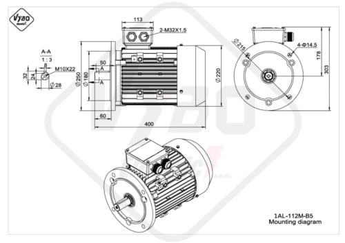 rozmerový výkres elektromotor 1AL 112M B5 online