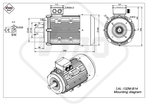 rozmerový výkres elektromotor 1AL 132M B14 online