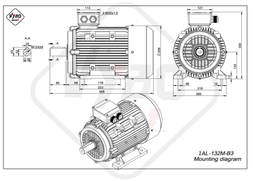 rozmerový výkres elektromotor 1AL 132M B3 online