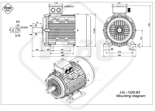 rozmerový výkres elektromotor 1AL 132S B3 online