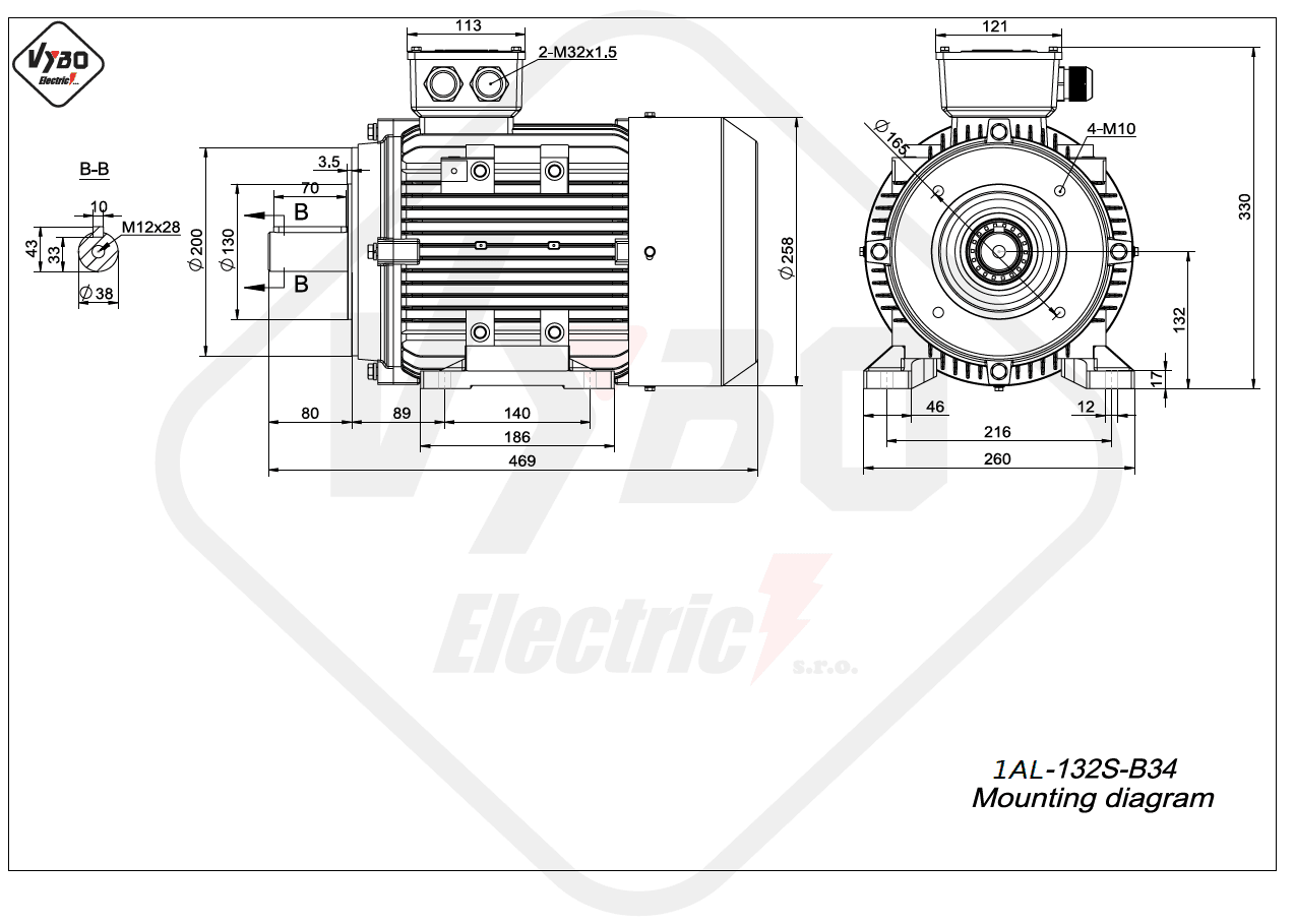 rozmerový výkres elektromotor 1AL 132S B34 online