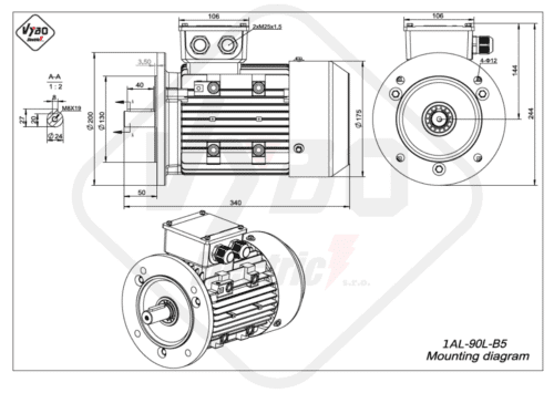 rozmerový výkres elektromotor 1AL 90L B5 online