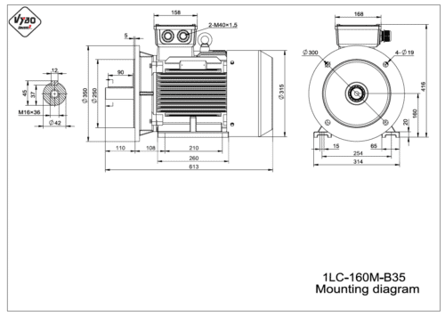 rozmerový výkres elektromotor 1LC 160M B35