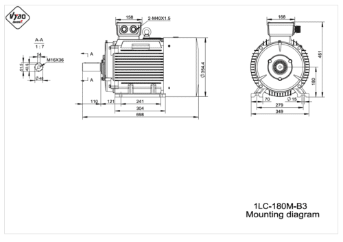 rozmerový výkres elektromotor 1LC 180M B3