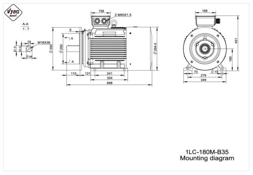 rozmerový výkres elektromotor 1LC 180M B35