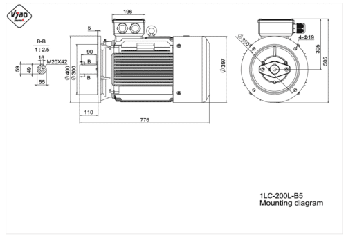 rozmerový výkres elektromotor 1LC 200L B5