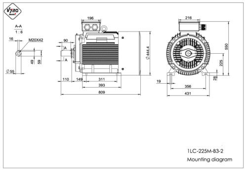 rozmerový výkres elektromotor 1LC 225M B3