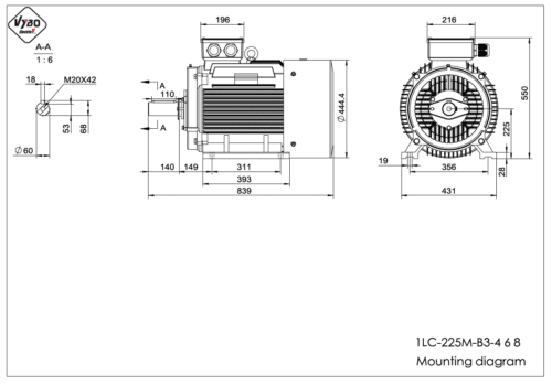 rozmerový výkres elektromotor 1LC 225M B3