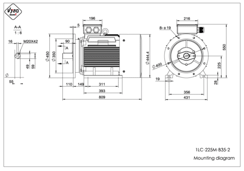 rozmerový výkres elektromotor 1LC 225M B35