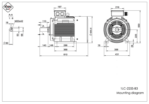 rozmerový výkres elektromotor 1LC 225S B3