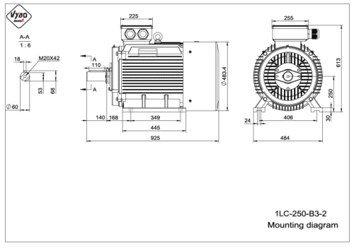 rozmerový výkres elektromotor 1LC 250 B3