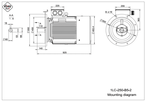 rozmerový výkres elektromotor 1LC 250 B5