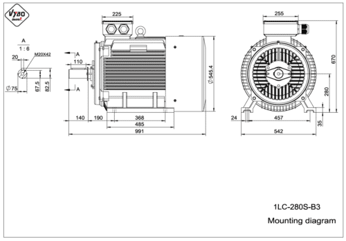 rozmerový výkres elektromotor 1LC 280S B3