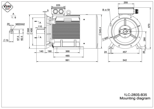 rozmerový výkres elektromotor 1LC 280S B35