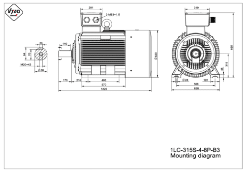 rozmerový výkres elektromotor 1LC 315S B3