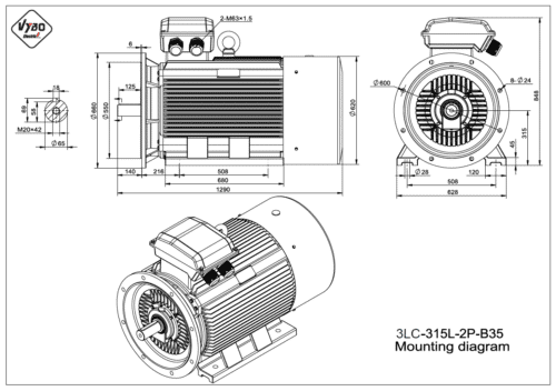 rozmerový výkres elektromotor 3LC 315L B35