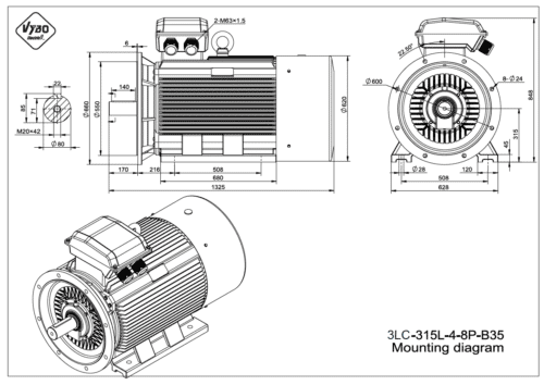 rozmerový výkres elektromotor 3LC 315L B35