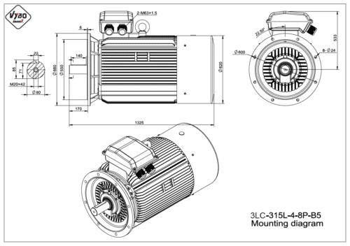 rozmerový výkres elektromotor 3LC 315L B5