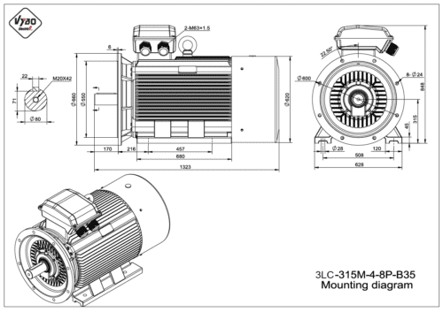 rozmerový výkres elektromotor 3LC 315M B35