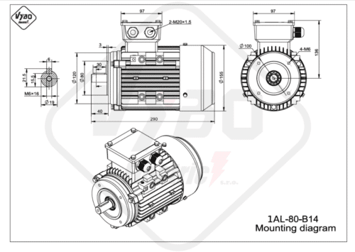 rozmerový výkres elektromotor 1AL 80 B14 online