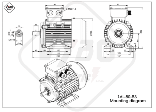 rozmerový výkres elektromotor 1AL 80 B3 online