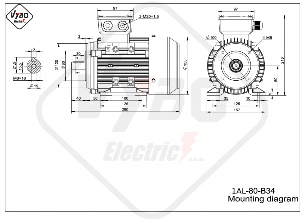 Elektromotor mit Bremse 0,75 kW, 1380 U/min - gebrauchte und neu