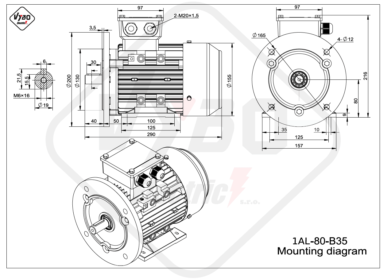 rozmerový výkres elektromotor 1AL 80 B35 online