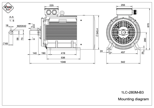 rozmerový výkres elektromotor 1LC 280M B3