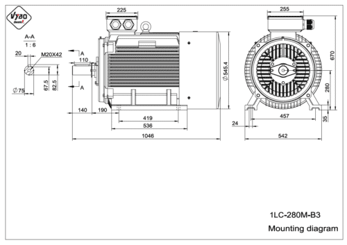 rozmerový výkres elektromotor 1LC 280M B3