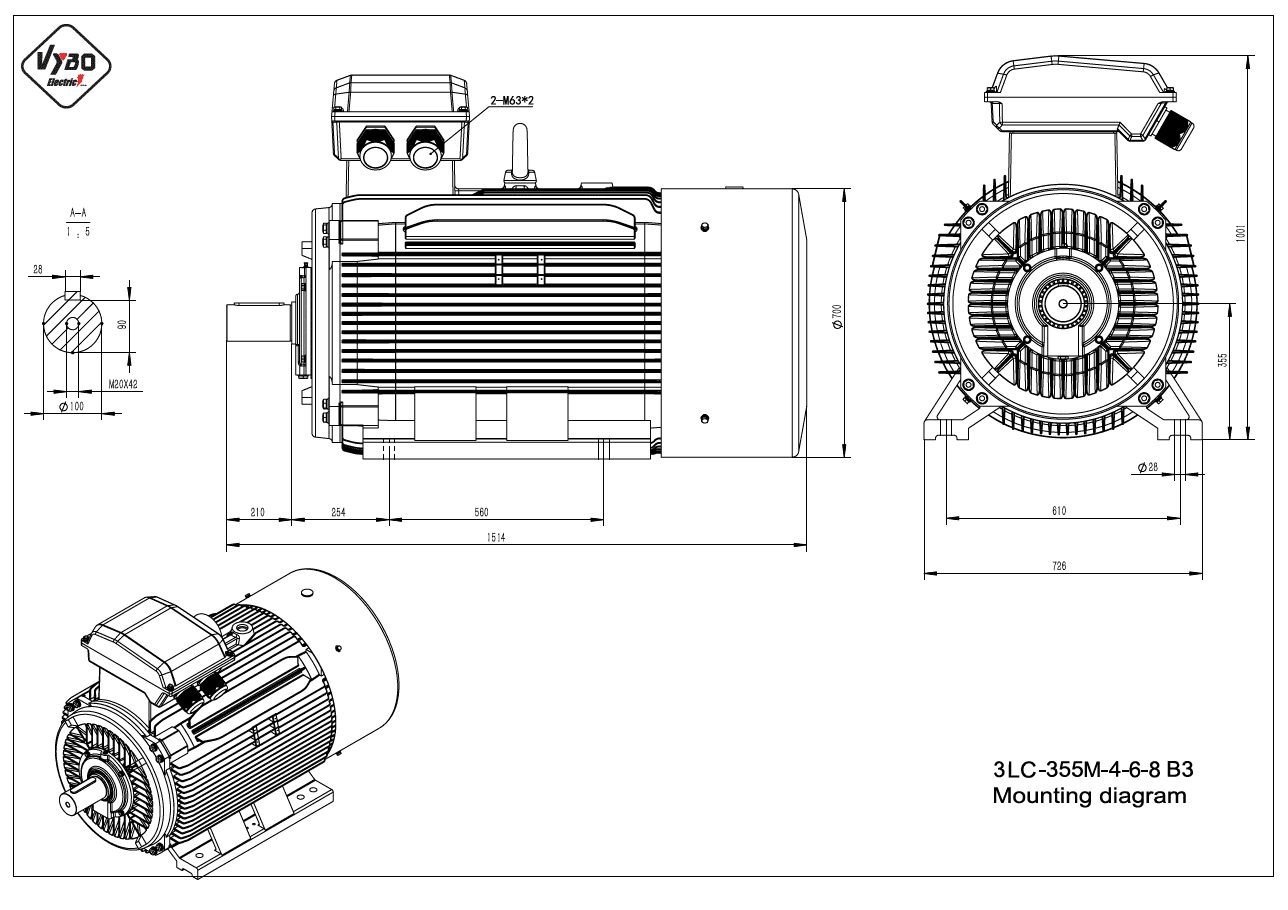 rozmerový výkres elektromotor 3LC 355M B3