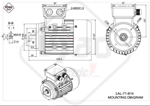 rozmerový výkres elektromotor 1AL 71 B14 online