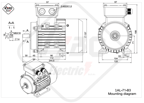 rozmerový výkres elektromotor 1AL 71 B3 online