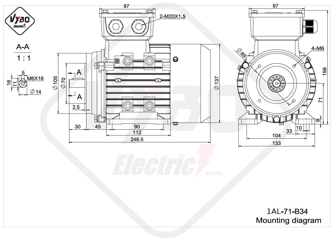 rozmerový výkres elektromotor 1AL 71 B34 online