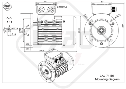 rozmerový výkres elektromotor 1AL 71 B5 online