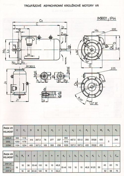 krúžkový elektromotor VR rozmery