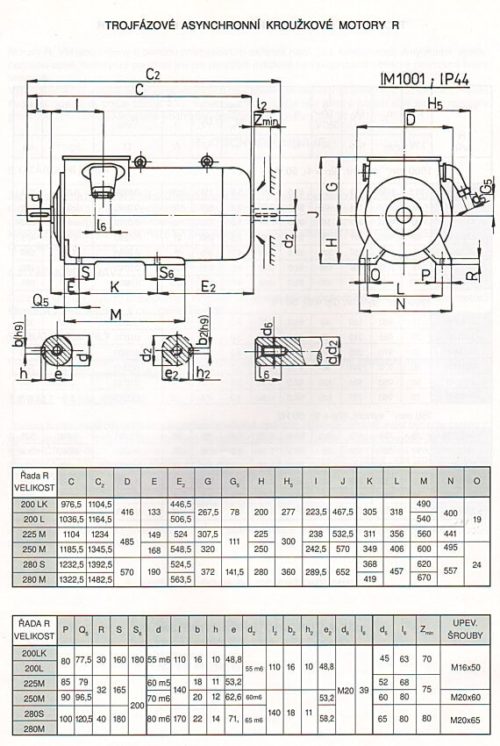 krúžkový elektromotor R rozmery