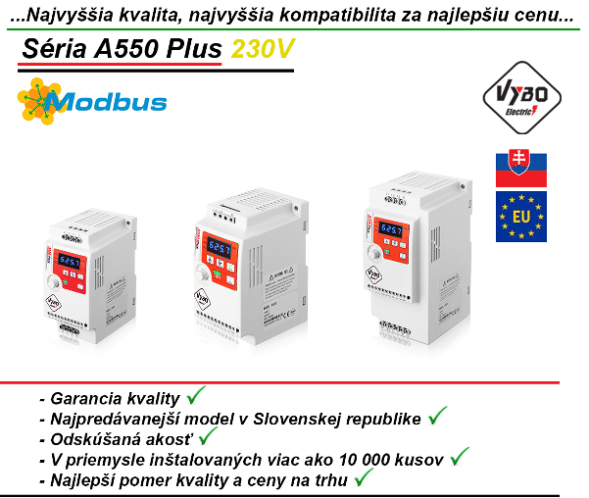 frekvenčné meniče A550 Plus na 230V