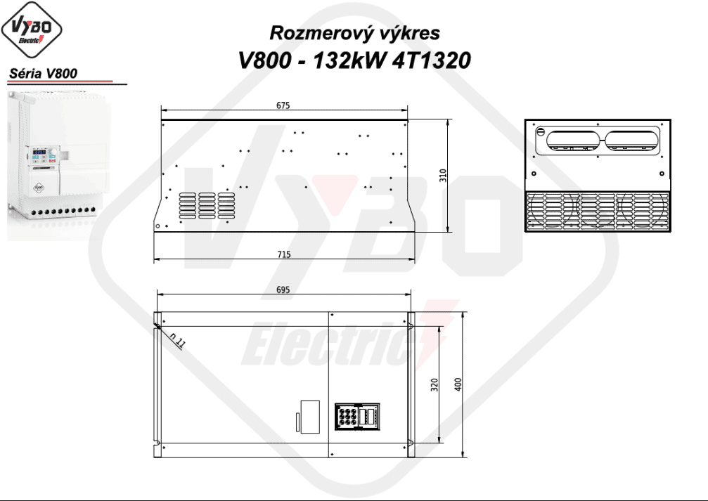 rozmerový výkres frekvenčný menič V800 4T1320