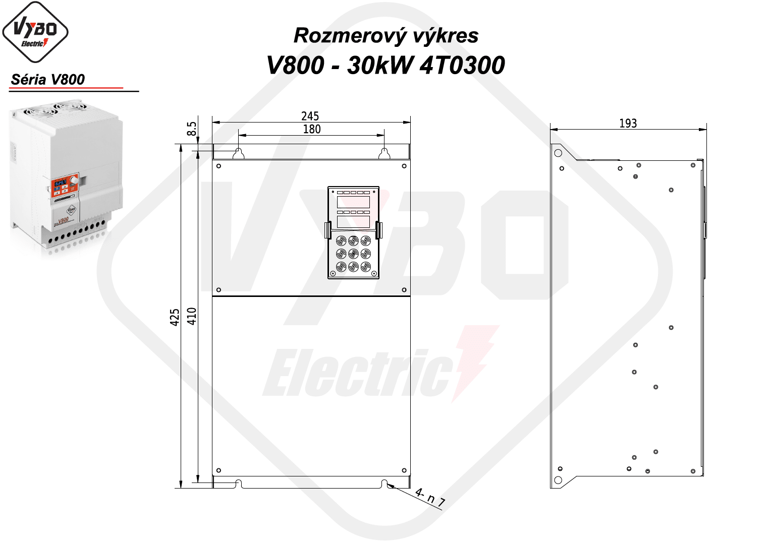 rozmerový výkres frekvenčný menič V800 model 4T0300