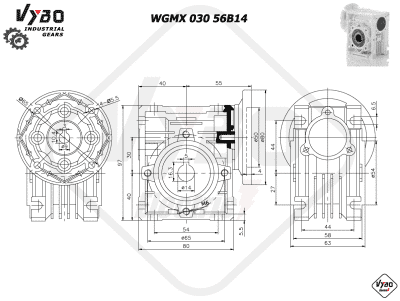 rozmerový výkres prevodovka WGMX030 56B14