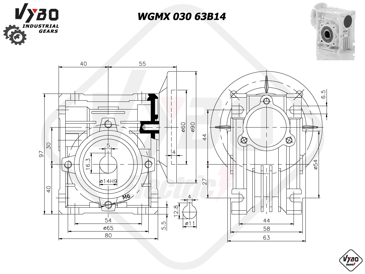 rozmerový výkres prevodovka WGMX030 63B14