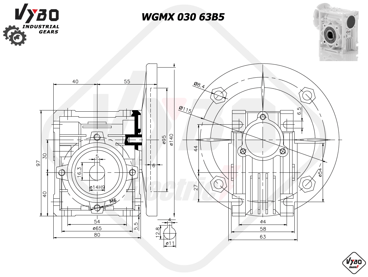 rozmerový výkres prevodovka WGMX030 63B5