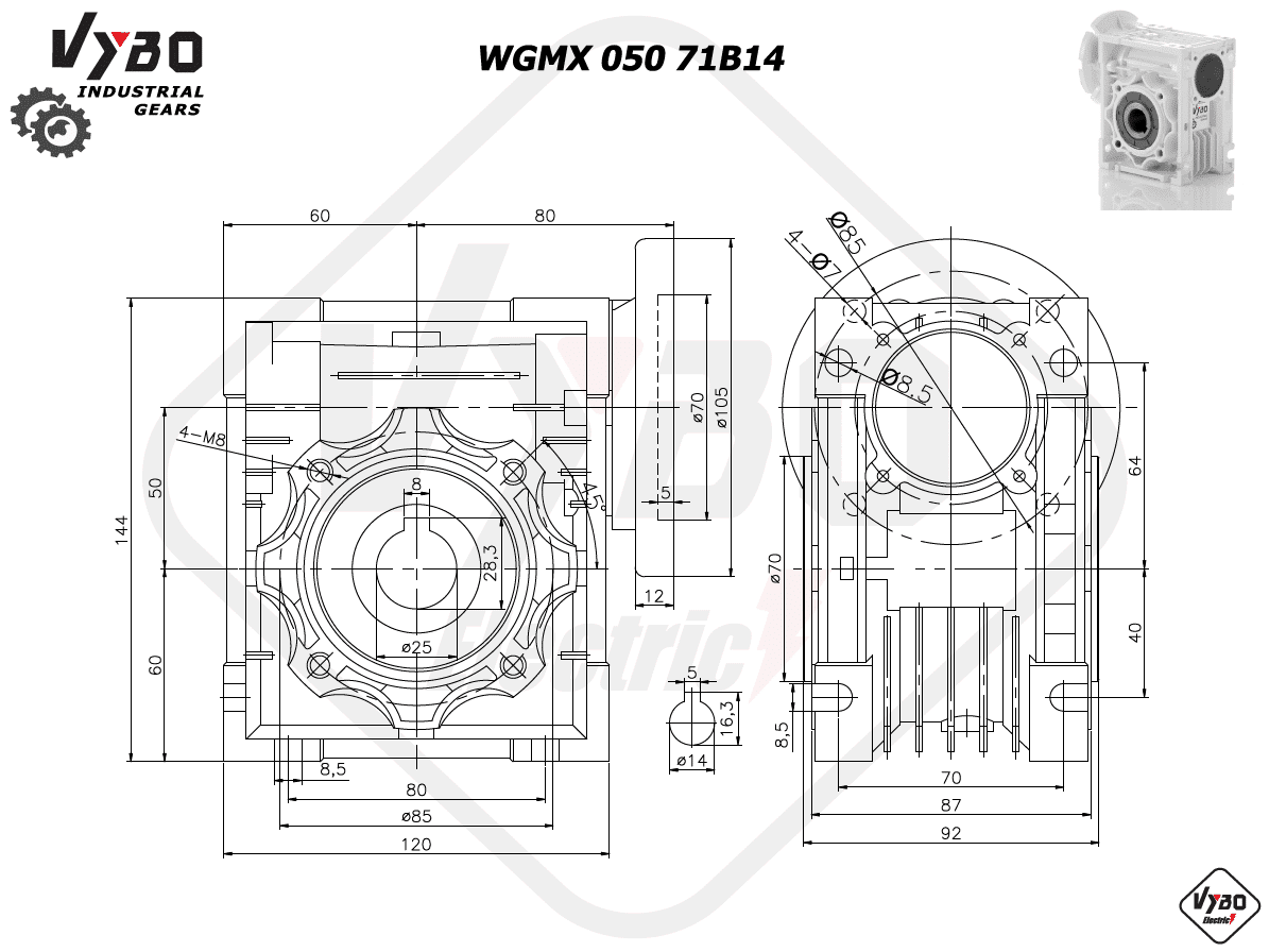 rozmerový výkres prevodovka WGMX050 71B14