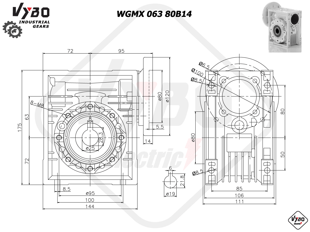 rozmerový výkres prevodovka WGMX063 80B14