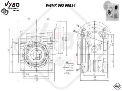 rozmerový výkres prevodovka WGMX063 90B14