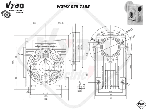 rozmerový výkres prevodovka WGMX075 71B5