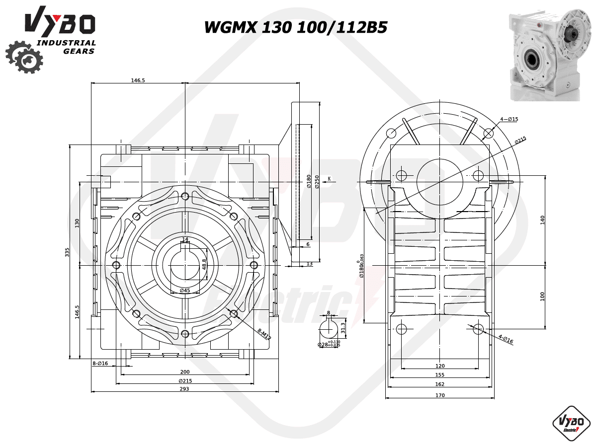 rozmerový výkres prevodovka WGMX130 100/112B5