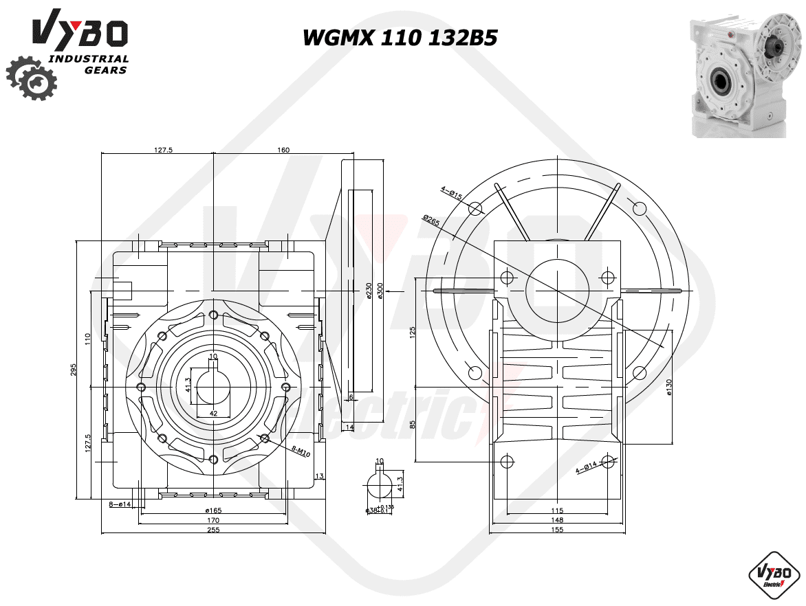 rozmery šneková prevodovka WGMX110 132B5