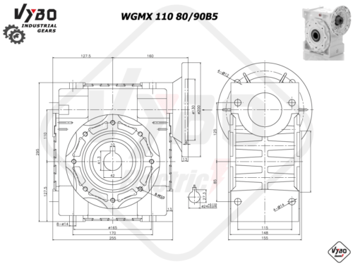 rozmery šneková prevodovka WGMX110 80B5 90B5